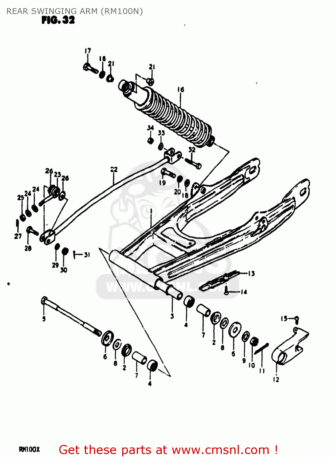 REAR SWINGING ARM (RM100N) RM100 1981 (X) USA (E03)