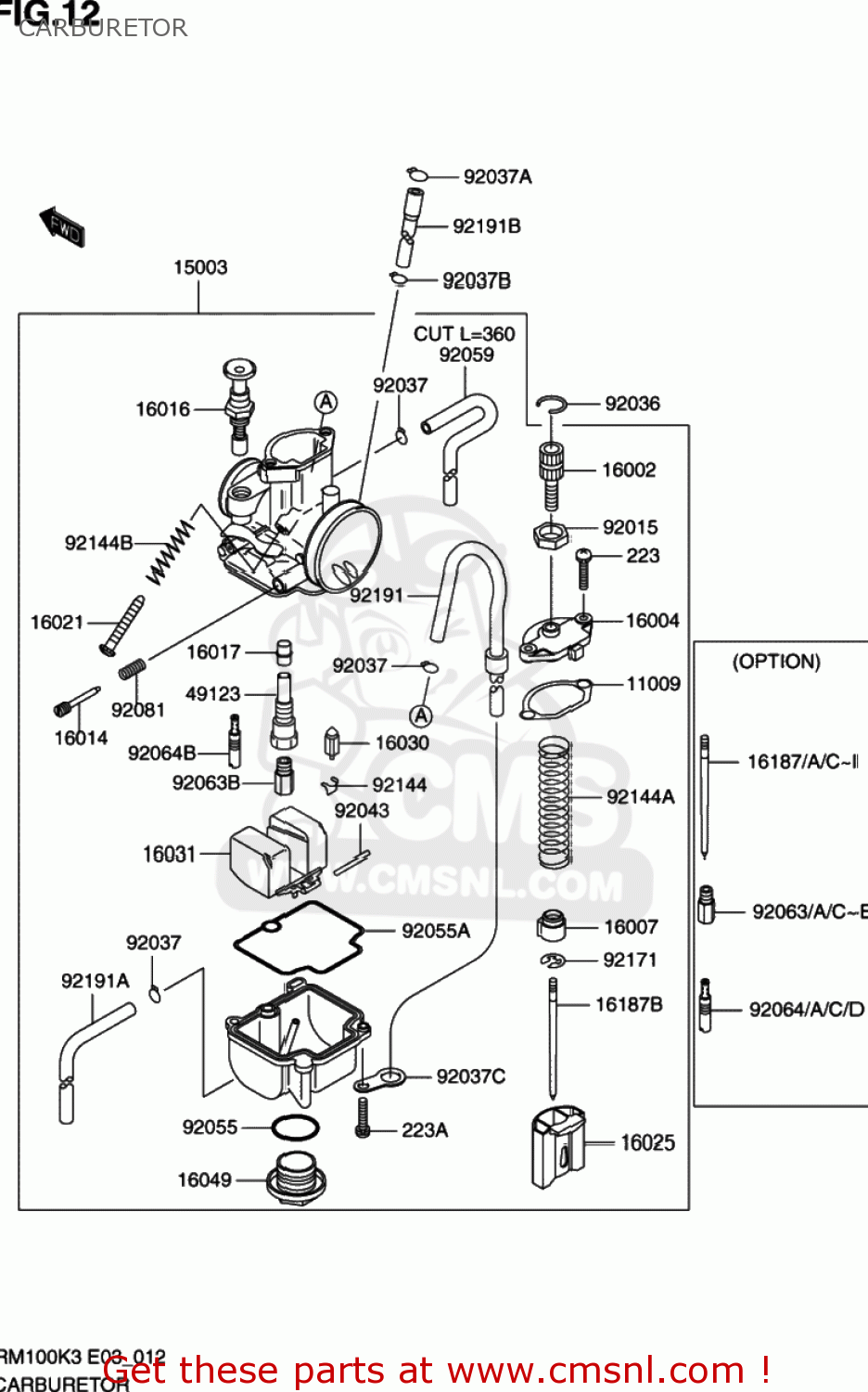 CARBURETOR RM100 2003 (K3) USA (E03)
