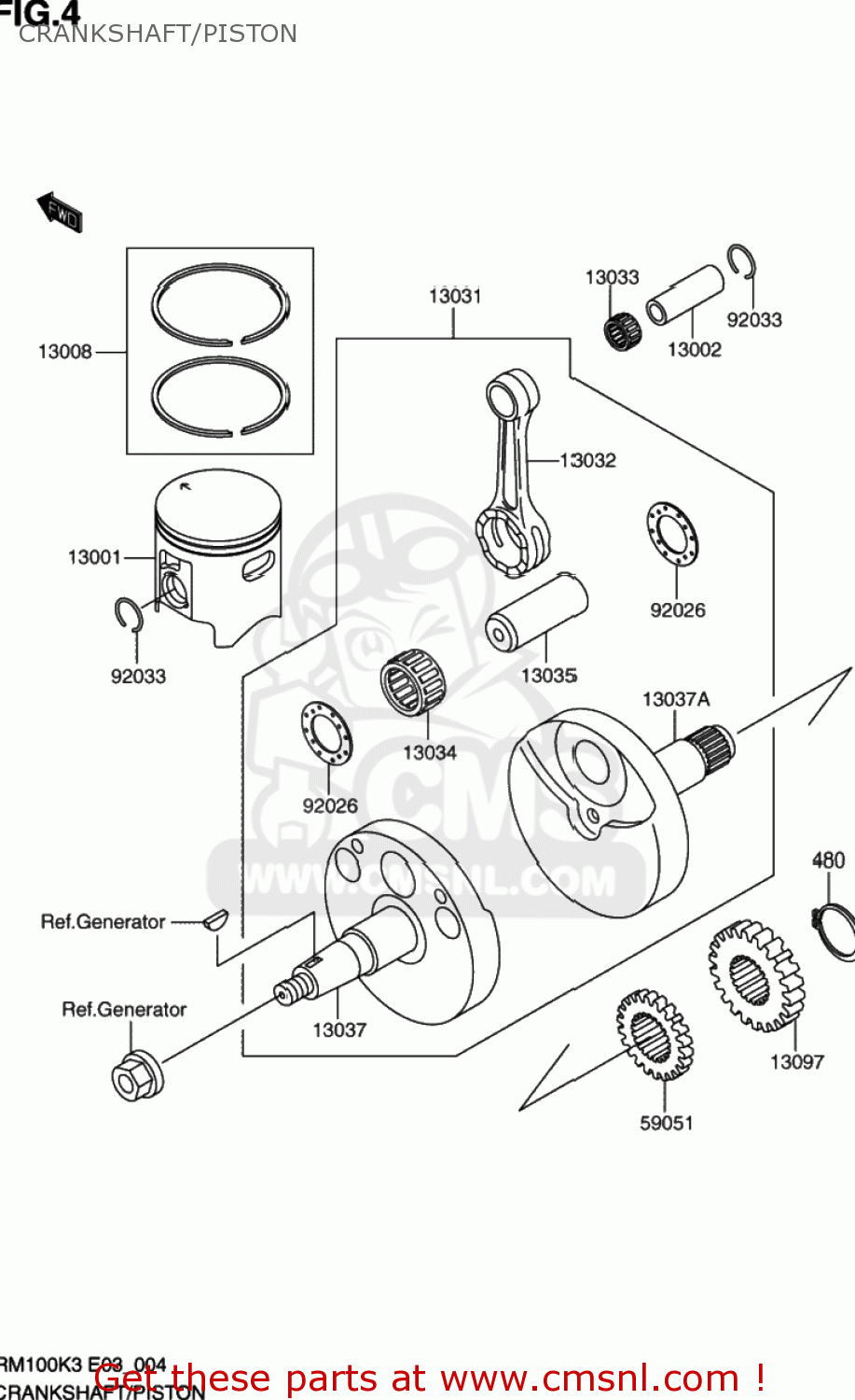 CRANKSHAFT/PISTON RM100 2003 (K3) USA (E03)