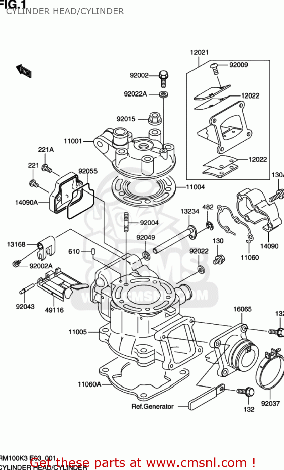 CYLINDER HEAD/CYLINDER RM100 2003 (K3) USA (E03)