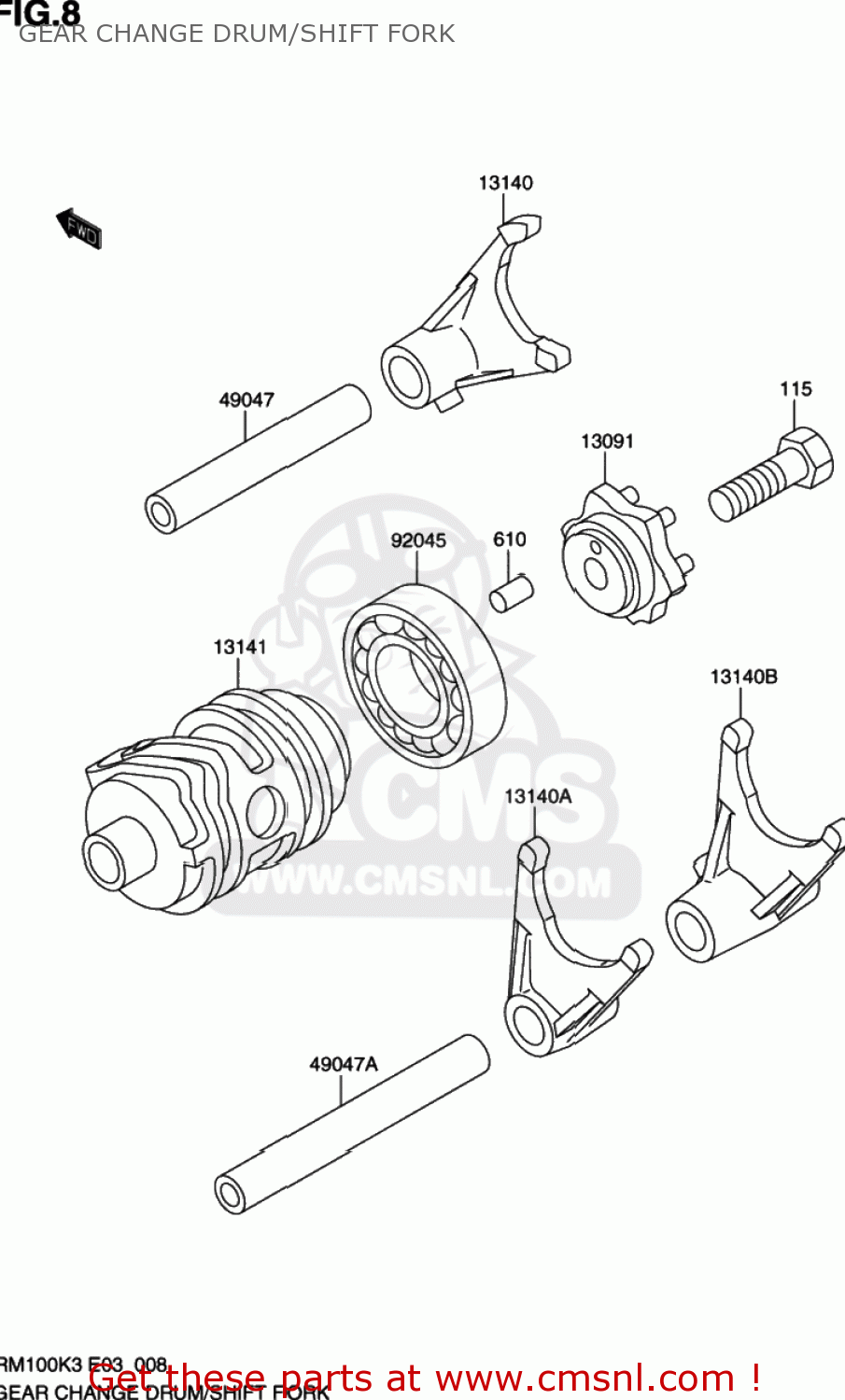 GEAR CHANGE DRUM/SHIFT FORK RM100 2003 (K3) USA (E03)