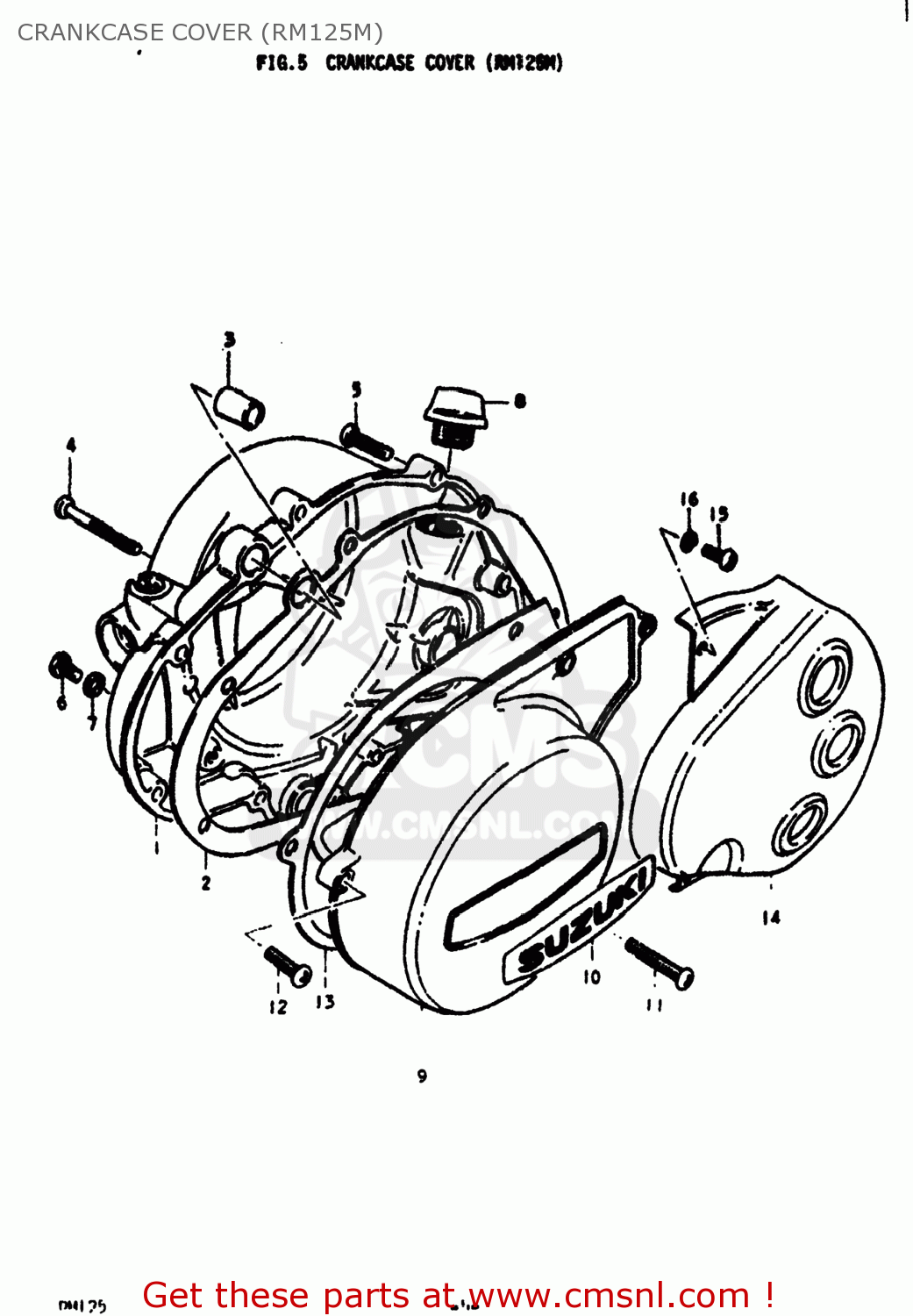 CRANKCASE COVER (RM125M) RM125 1975 (M) USA (E03)
