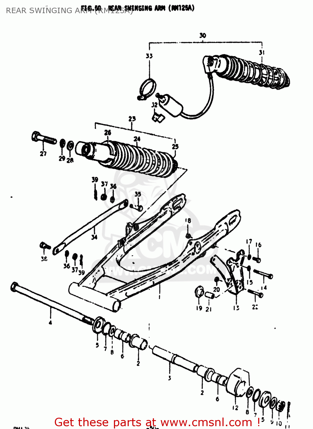 REAR SWINGING ARM (RM125A) RM125 1975 (M) USA (E03)