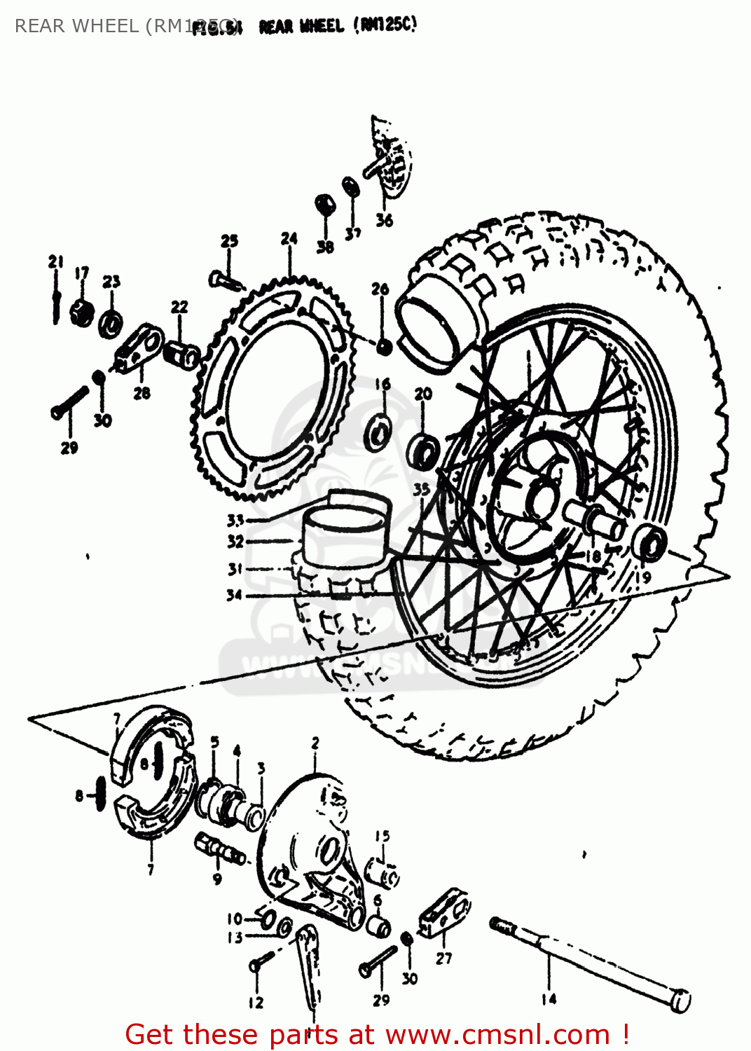 REAR WHEEL (RM125C) RM125 1975 (M) USA (E03)