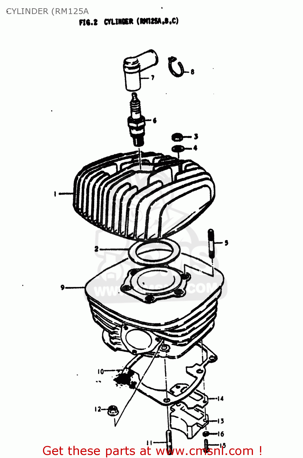 Suzuki RM125 1977 (B) USA (E03) CYLINDER (RM125A - buy original ...