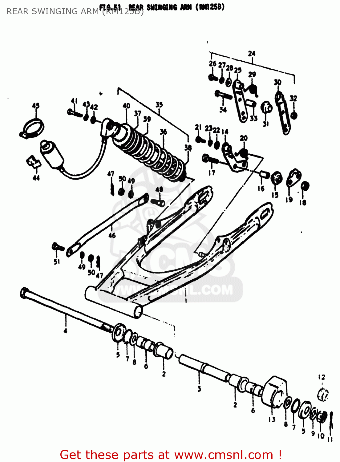 REAR SWINGING ARM (RM125B) RM125 1977 (B) USA (E03)