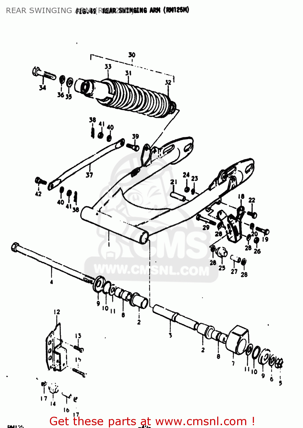 REAR SWINGING ARM (RM125M) RM125 1977 (B) USA (E03)