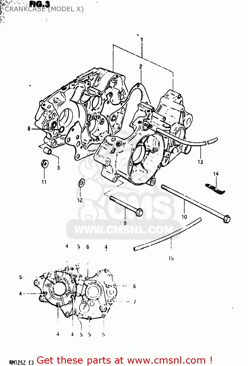 CRANKCASE (MODEL X) RM125 1981 (X) USA (E03)