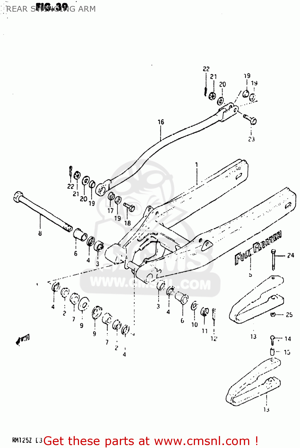 REAR SWINGING ARM RM125 1981 (X) USA (E03)