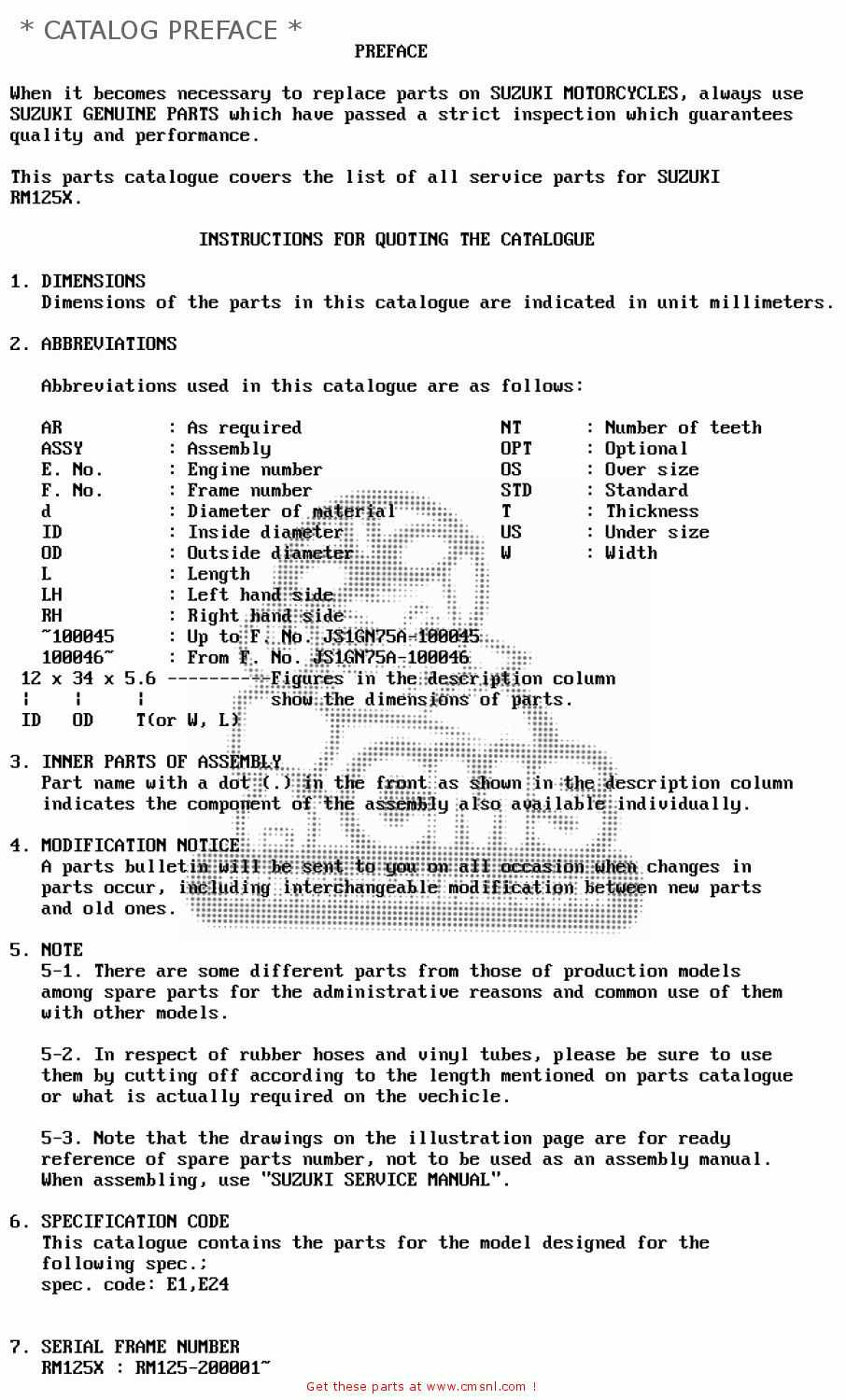 * CATALOG PREFACE * RM125 1981 (X)