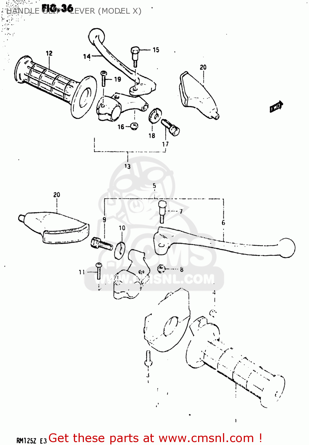 HANDLE GLIP - LEVER (MODEL X) RM125 1982 (Z) USA (E03)