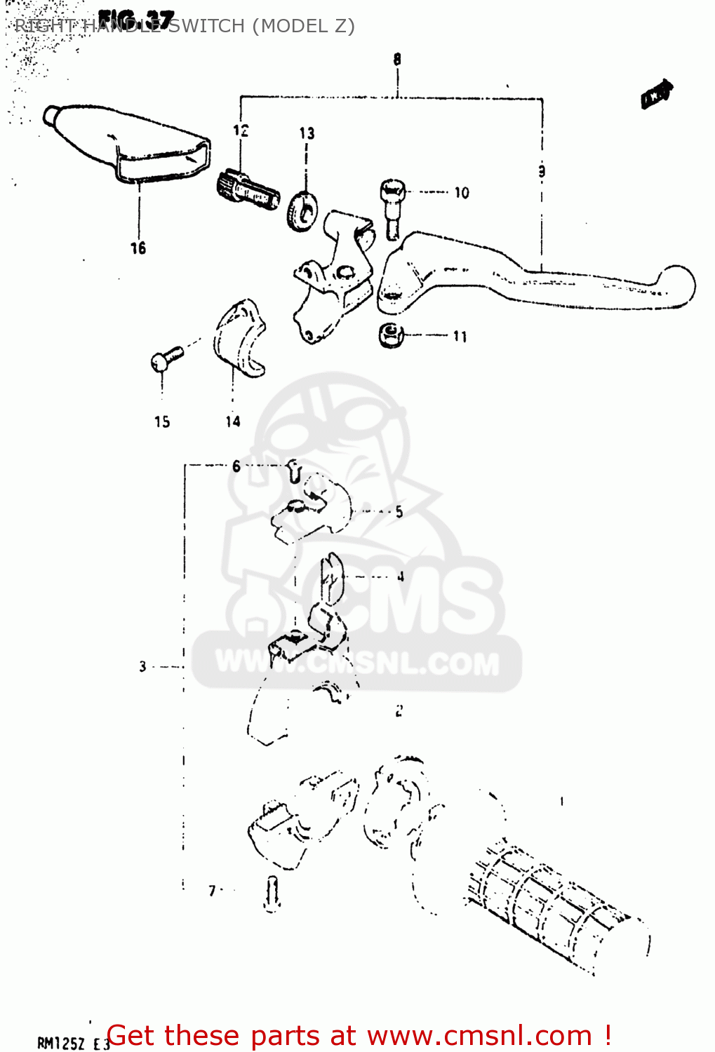 RIGHT HANDLE SWITCH (MODEL Z) RM125 1982 (Z) USA (E03)
