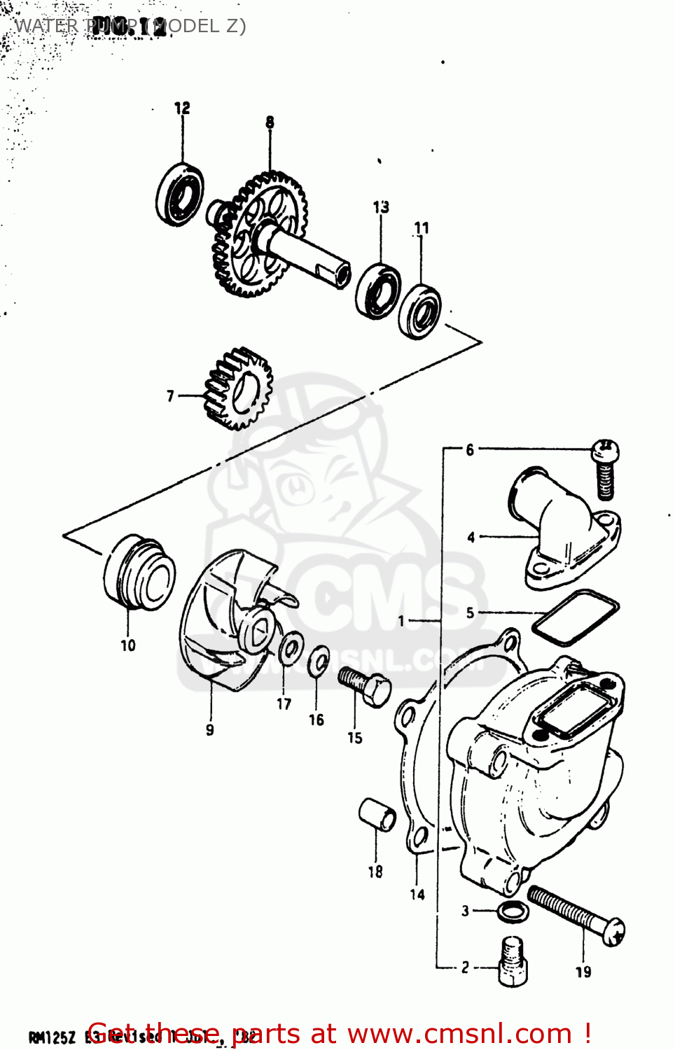 WATER PUMP (MODEL Z) RM125 1982 (Z) USA (E03)
