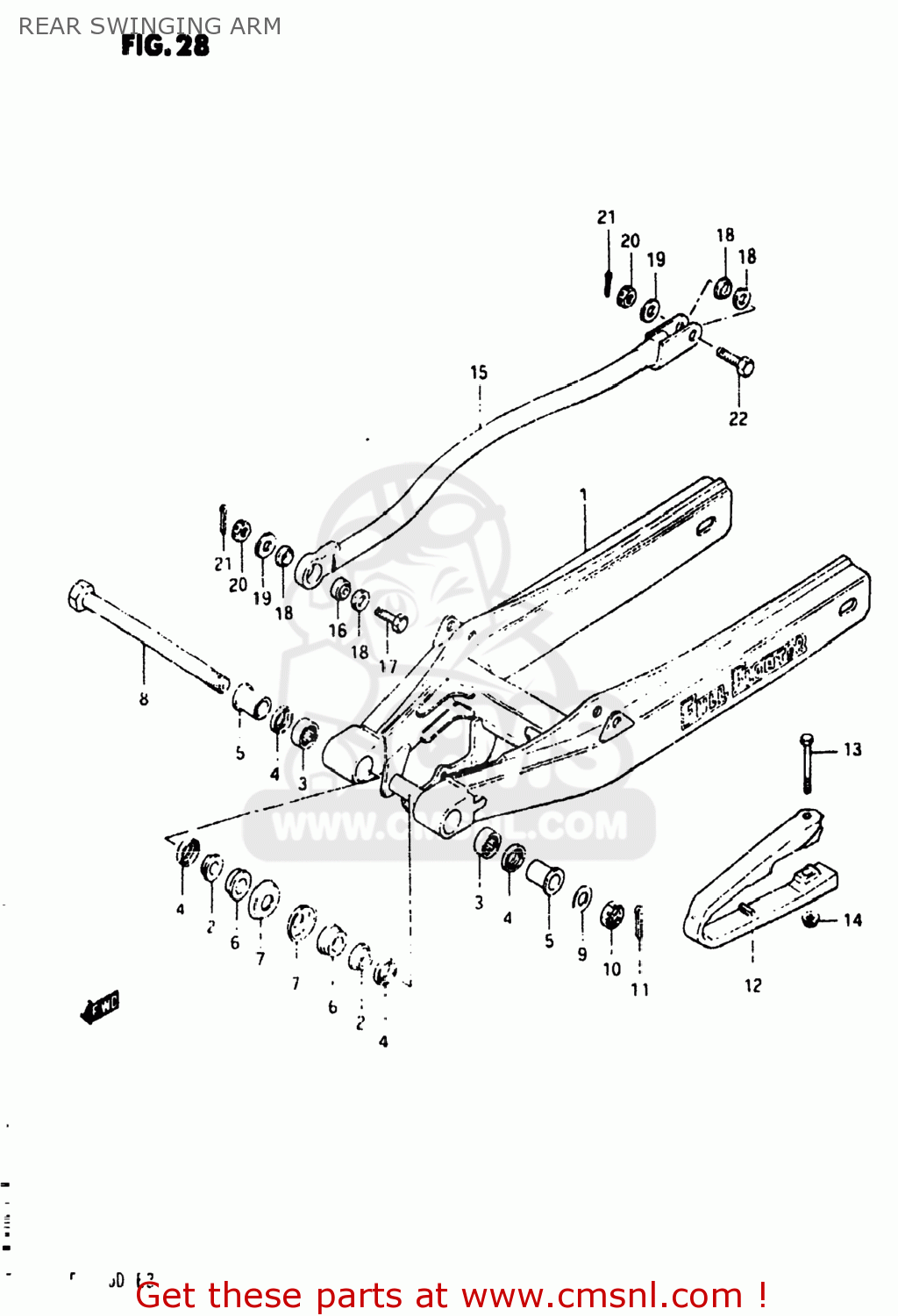 REAR SWINGING ARM RM125 1983 (D) USA (E03)