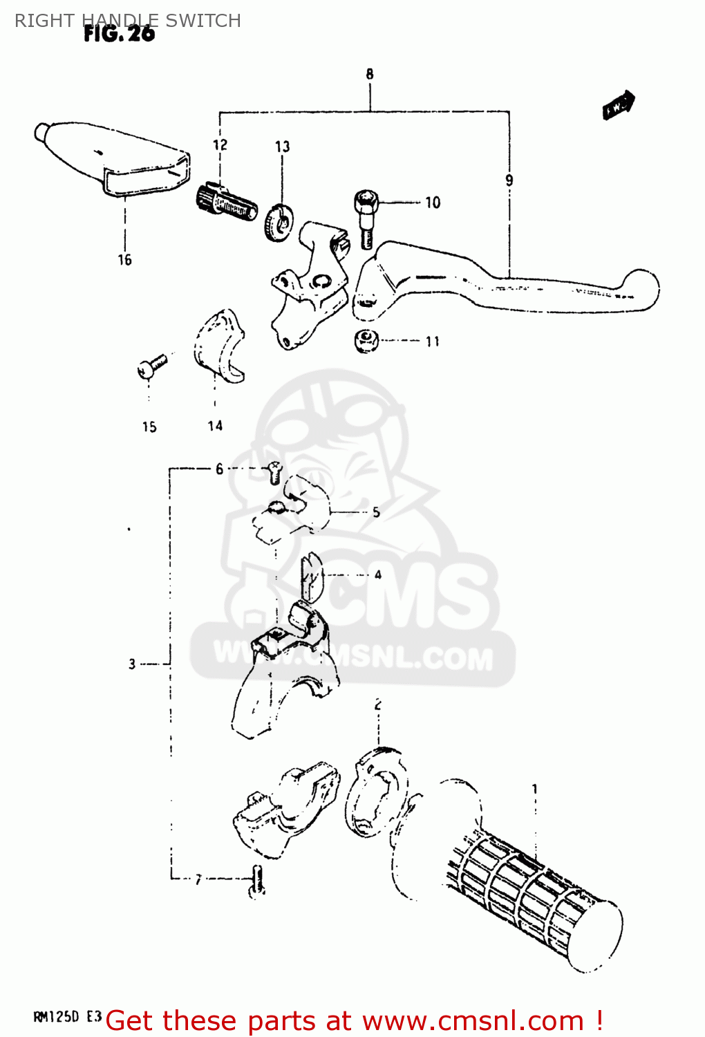 RIGHT HANDLE SWITCH RM125 1983 (D) USA (E03)