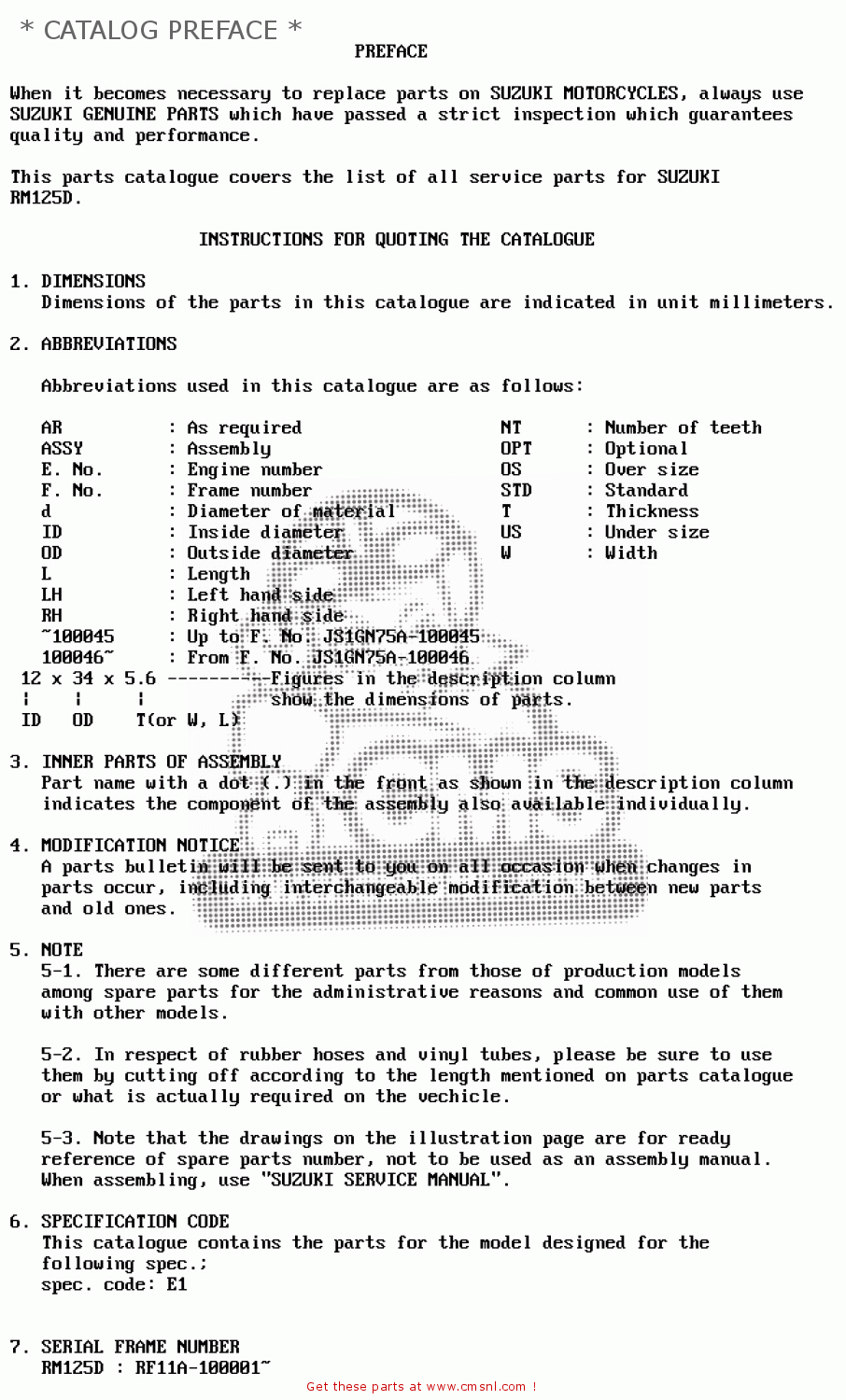 * CATALOG PREFACE * RM125 1983 (D)