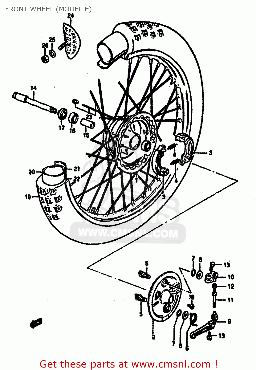 FRONT WHEEL (MODEL E) RM125 1984 (E) GENERAL FRANCE (E01 E04)