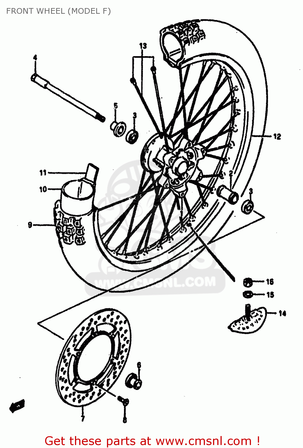 FRONT WHEEL (MODEL F) RM125 1984 (E) GENERAL FRANCE (E01 E04)