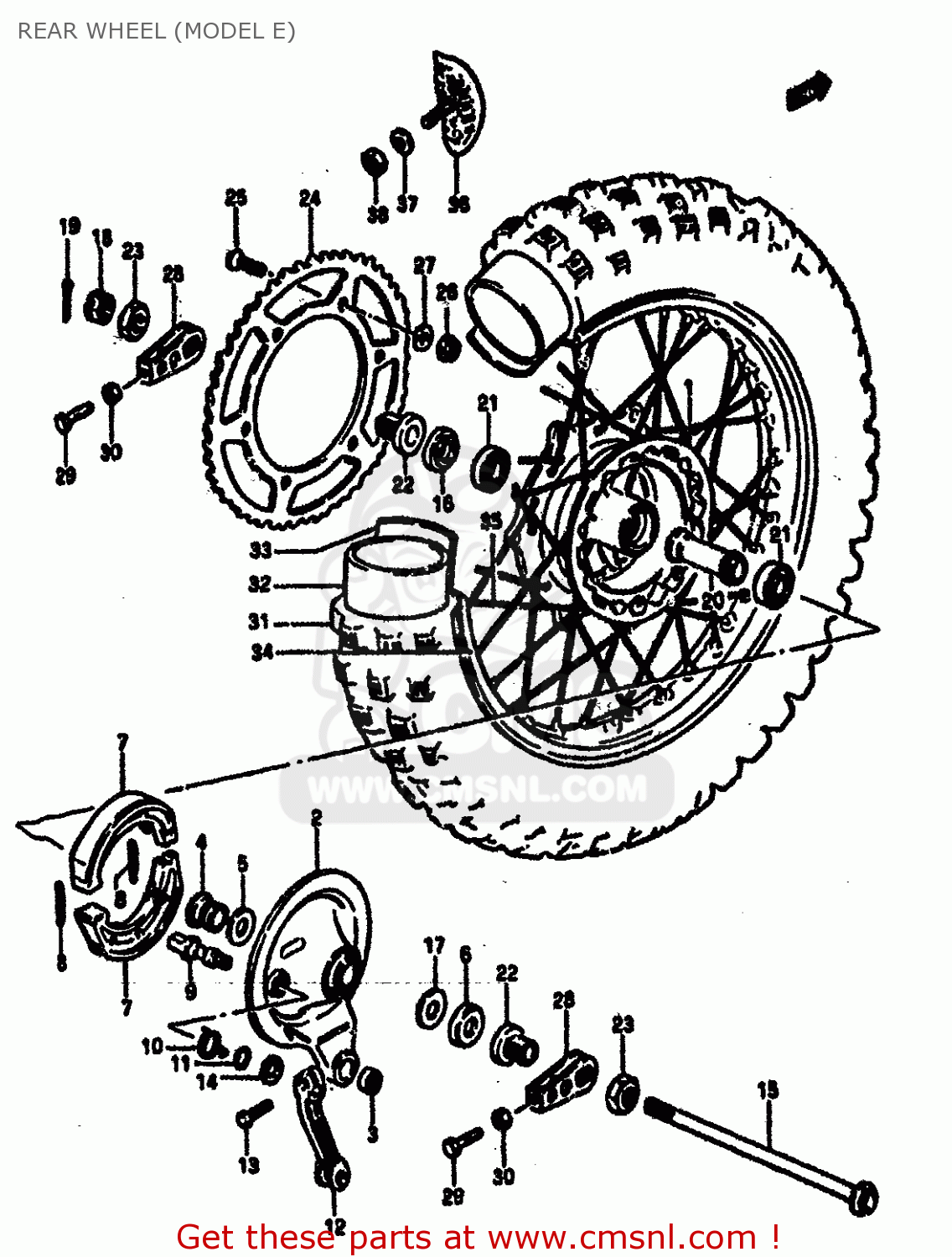 REAR WHEEL (MODEL E) RM125 1984 (E) GENERAL FRANCE (E01 E04)