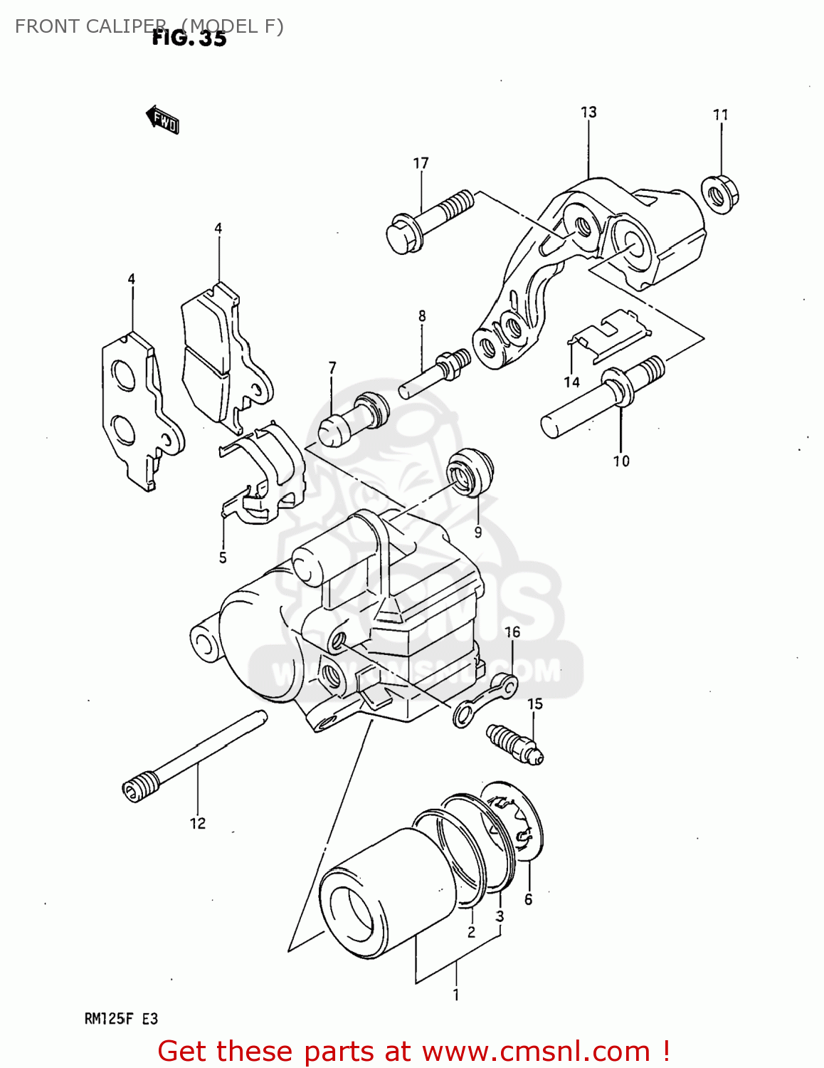 FRONT CALIPER  (MODEL F) RM125 1984 (E) USA (E03)