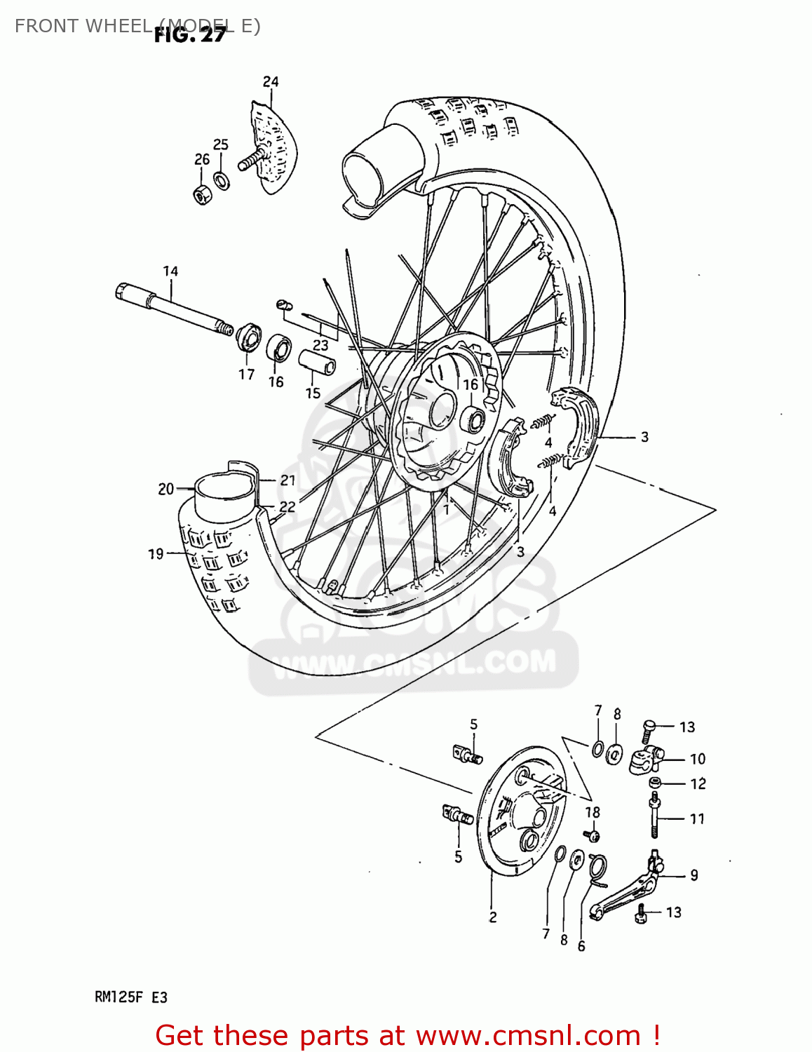 FRONT WHEEL (MODEL E) RM125 1984 (E) USA (E03)