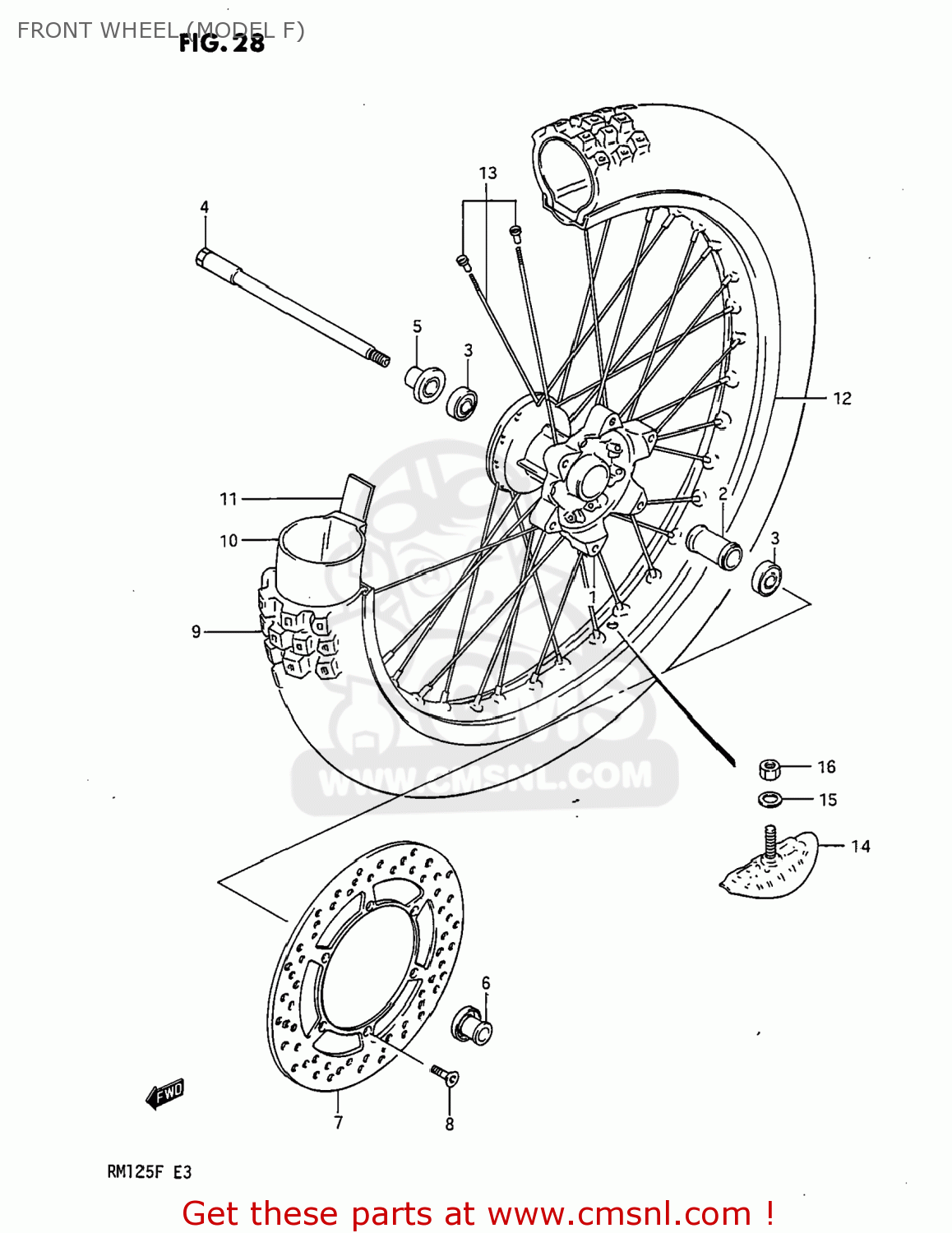 FRONT WHEEL (MODEL F) RM125 1984 (E) USA (E03)