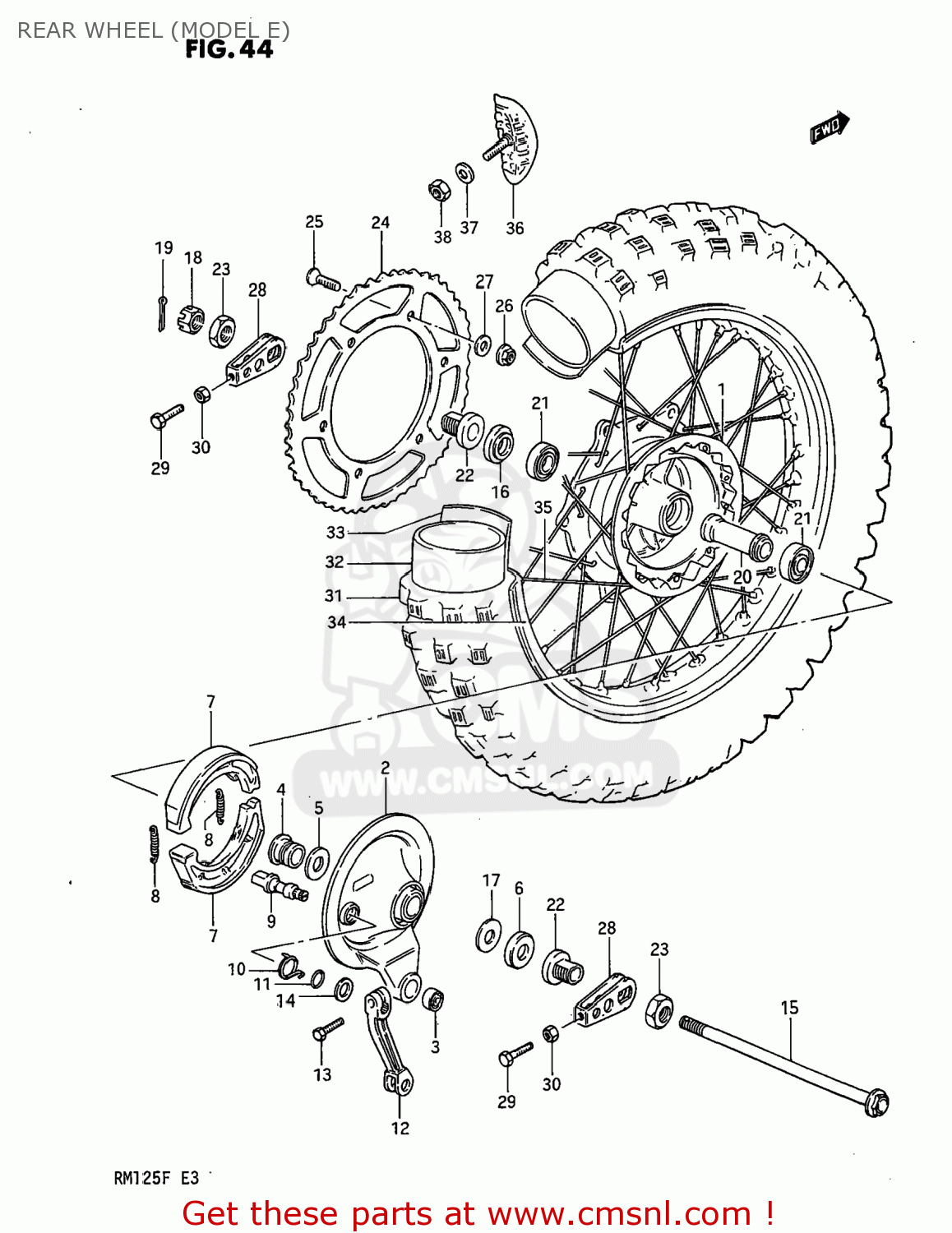 REAR WHEEL (MODEL E) RM125 1984 (E) USA (E03)