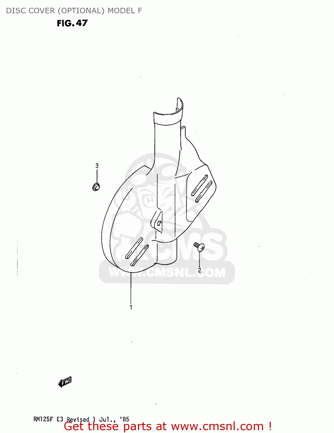 DISC COVER (OPTIONAL) MODEL F RM125 1985 (F) USA (E03)
