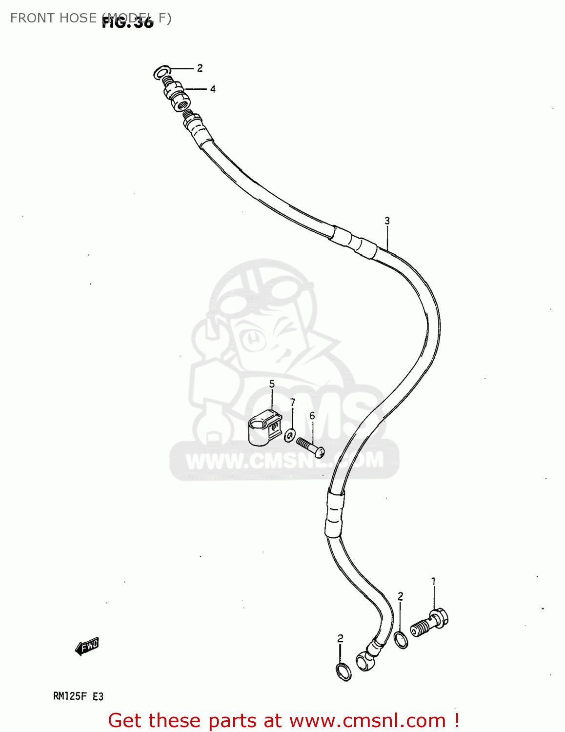 FRONT HOSE (MODEL F) RM125 1985 (F) USA (E03)