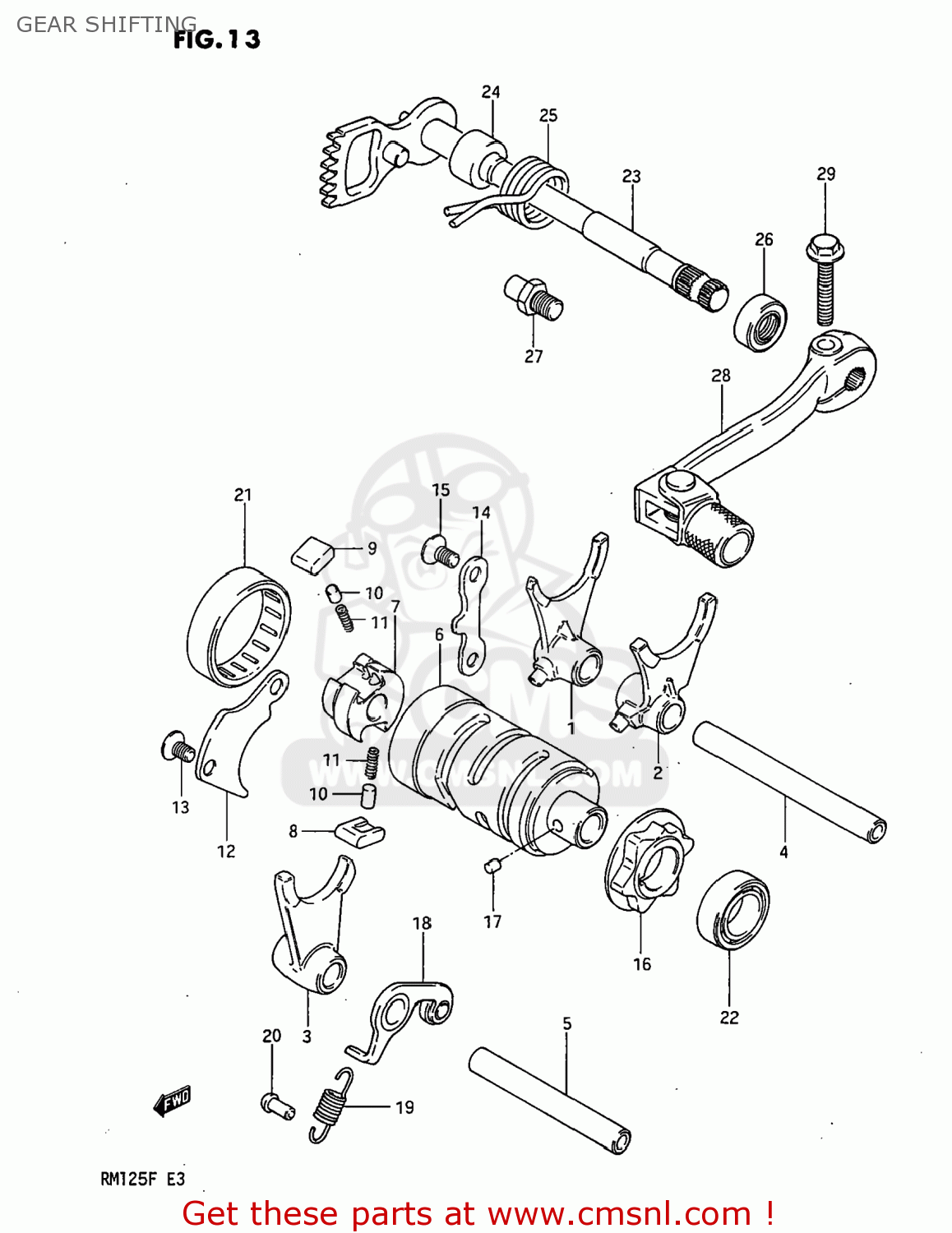 GEAR SHIFTING RM125 1985 (F) USA (E03)