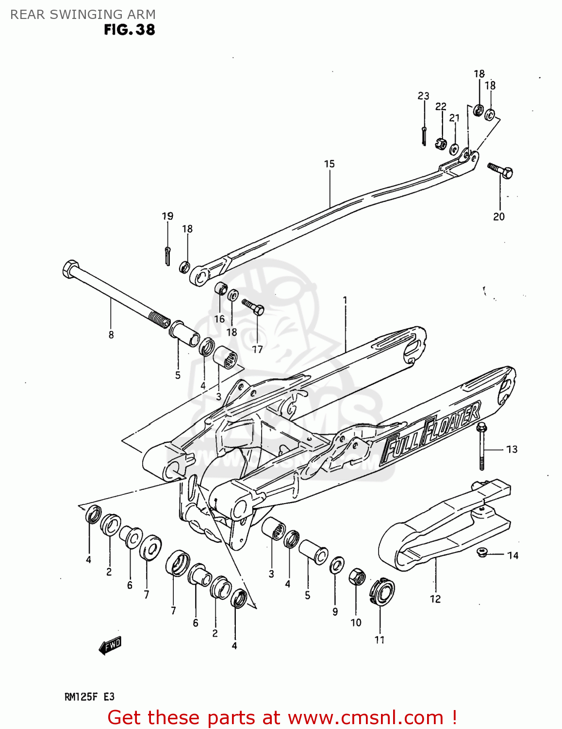 REAR SWINGING ARM RM125 1985 (F) USA (E03)