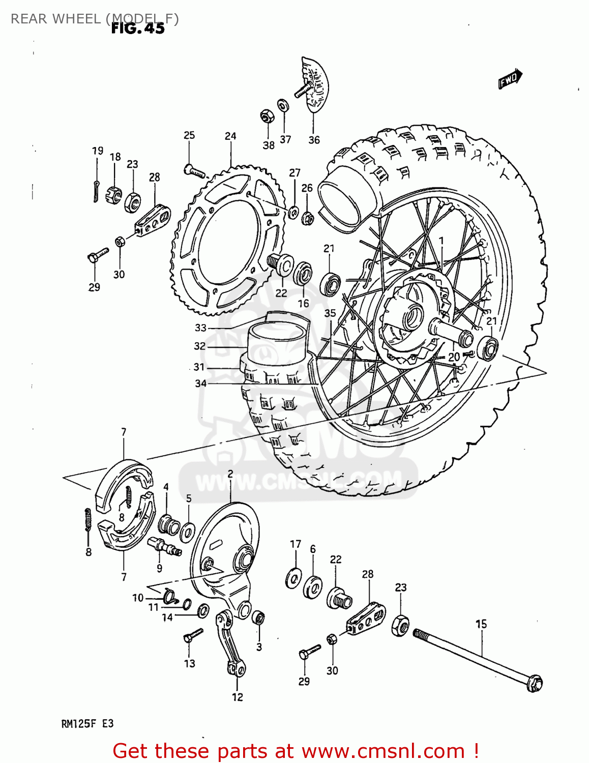 REAR WHEEL (MODEL F) RM125 1985 (F) USA (E03)