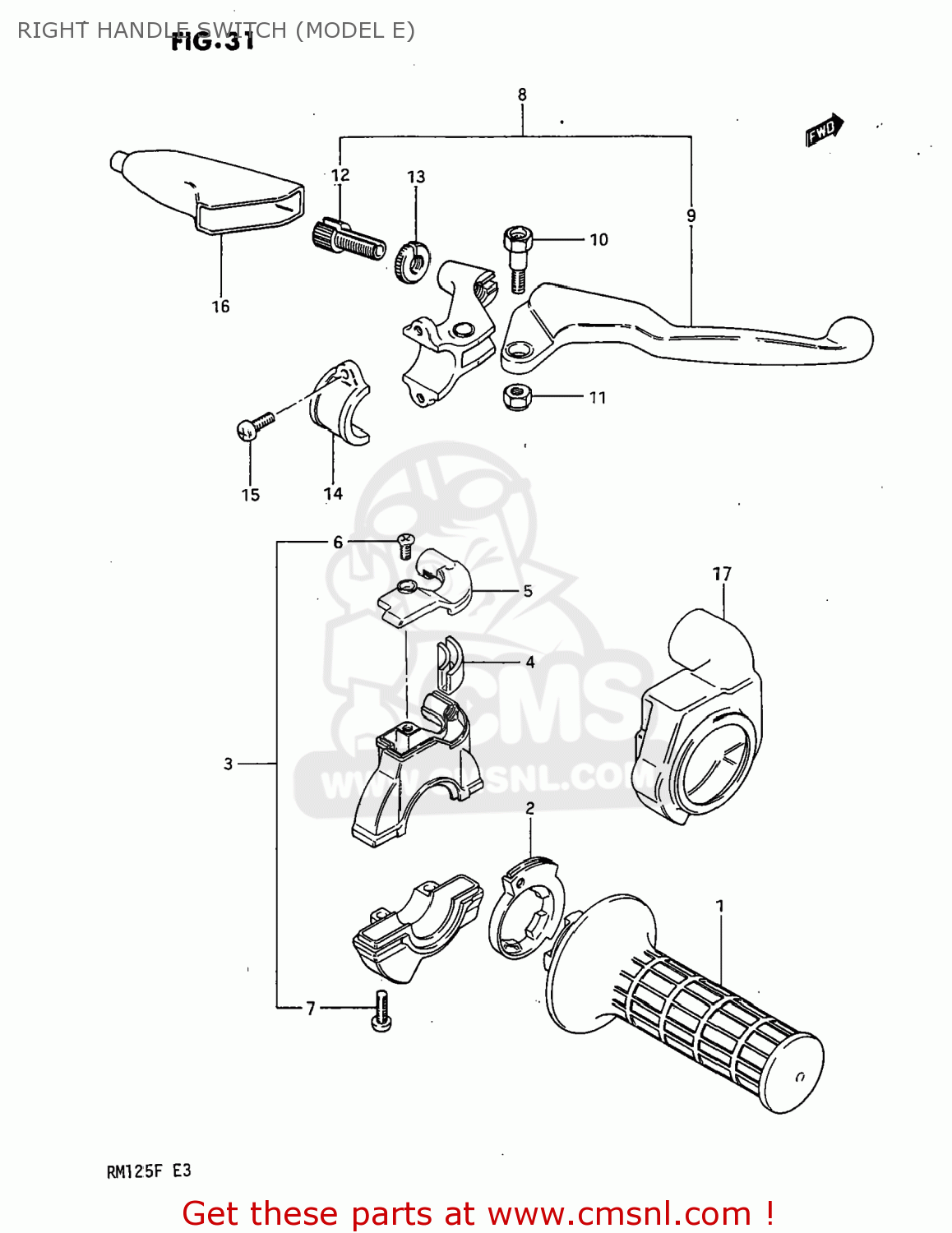 RIGHT HANDLE SWITCH (MODEL E) RM125 1985 (F) USA (E03)