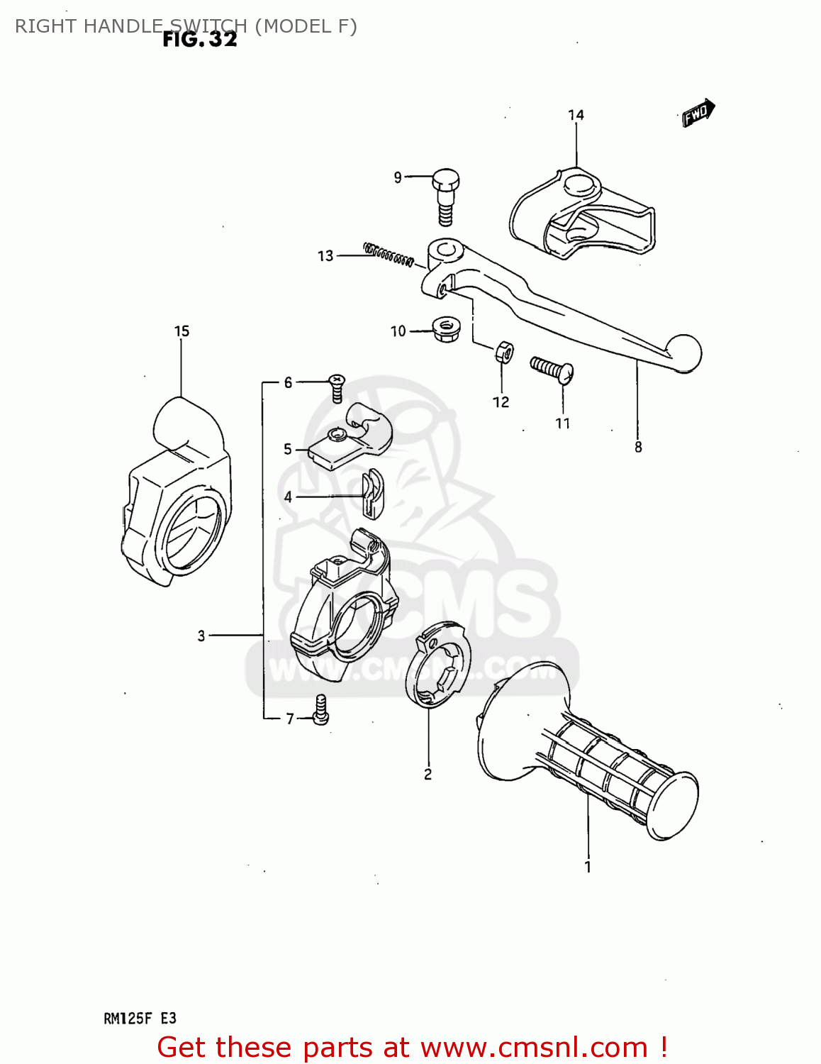 RIGHT HANDLE SWITCH (MODEL F) RM125 1985 (F) USA (E03)