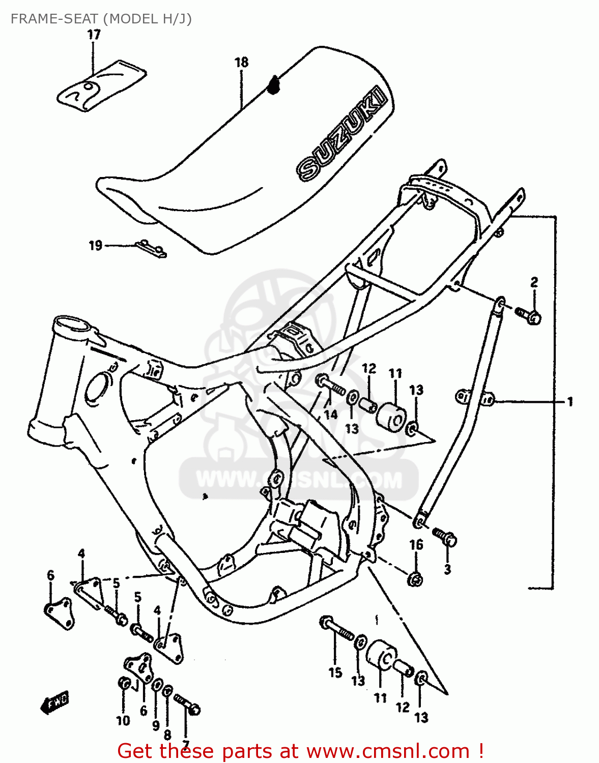 FRAME-SEAT (MODEL H/J) RM125 1986 (G) GENERAL FRANCE AUSTRALIA (E01 E04 E24)