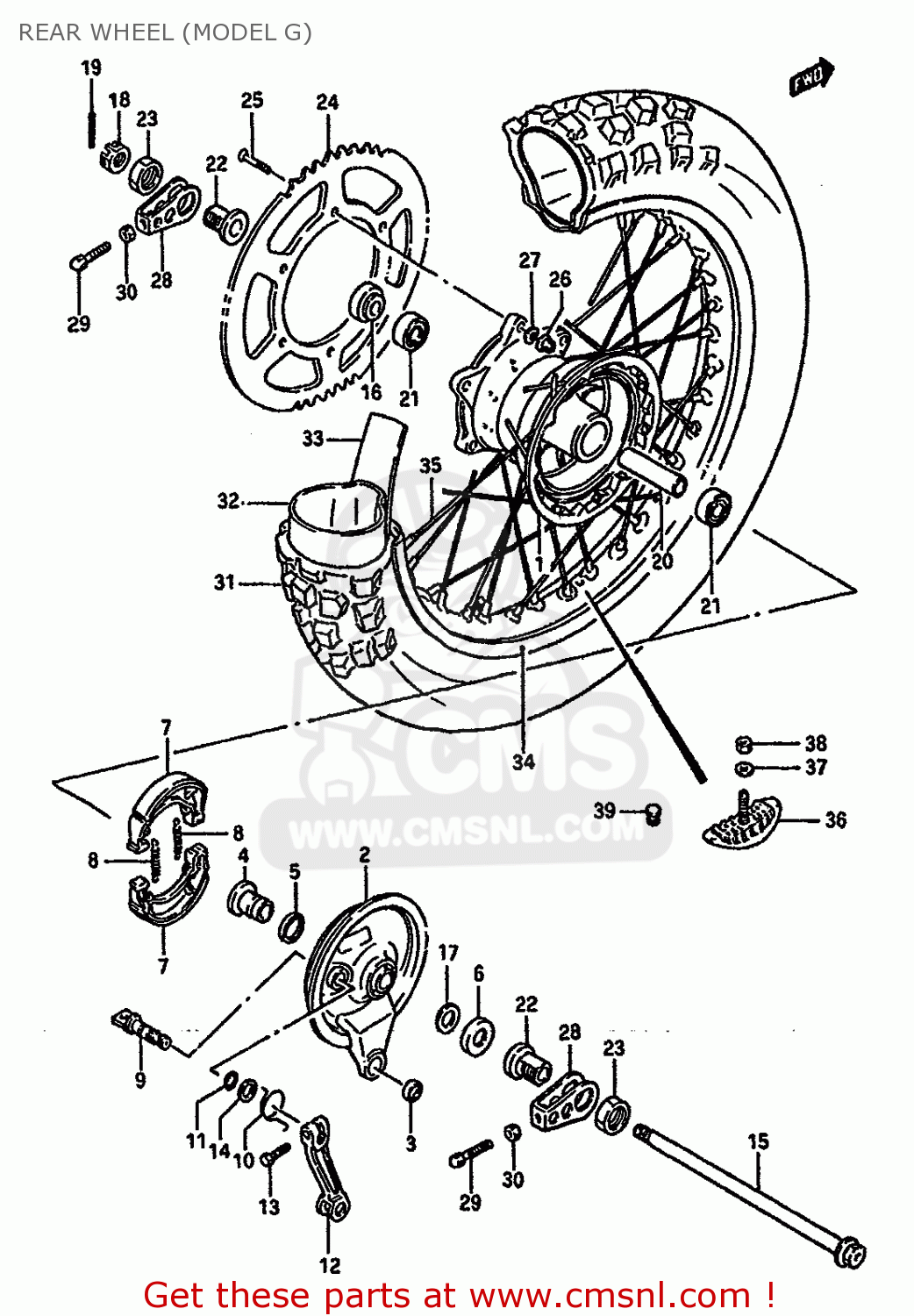 REAR WHEEL (MODEL G) RM125 1986 (G) GENERAL FRANCE AUSTRALIA (E01 E04 E24)
