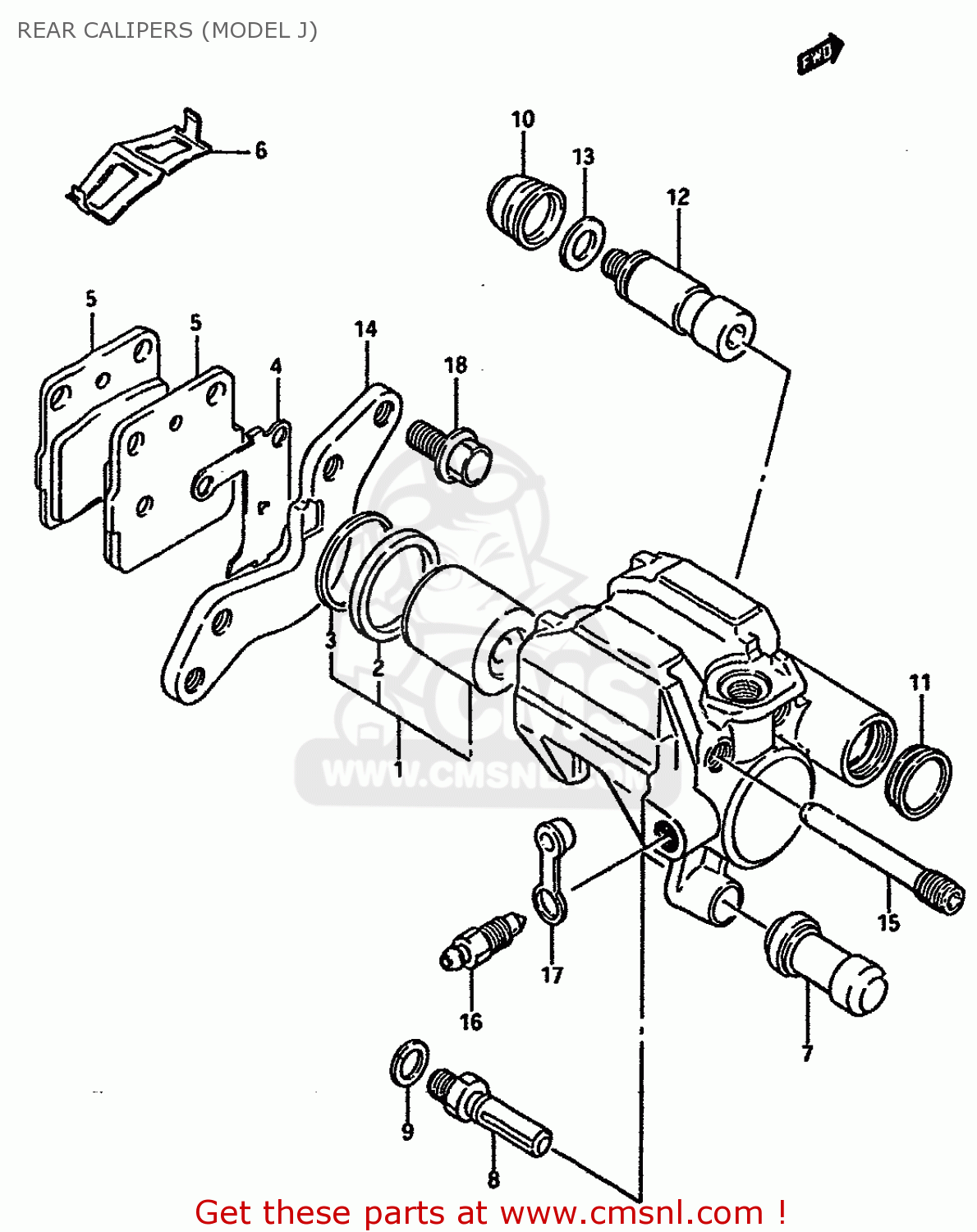 REAR CALIPERS (MODEL J) RM125 1986 (G) GENERAL FRANCE AUSTRALIA (E01 E04 E24)