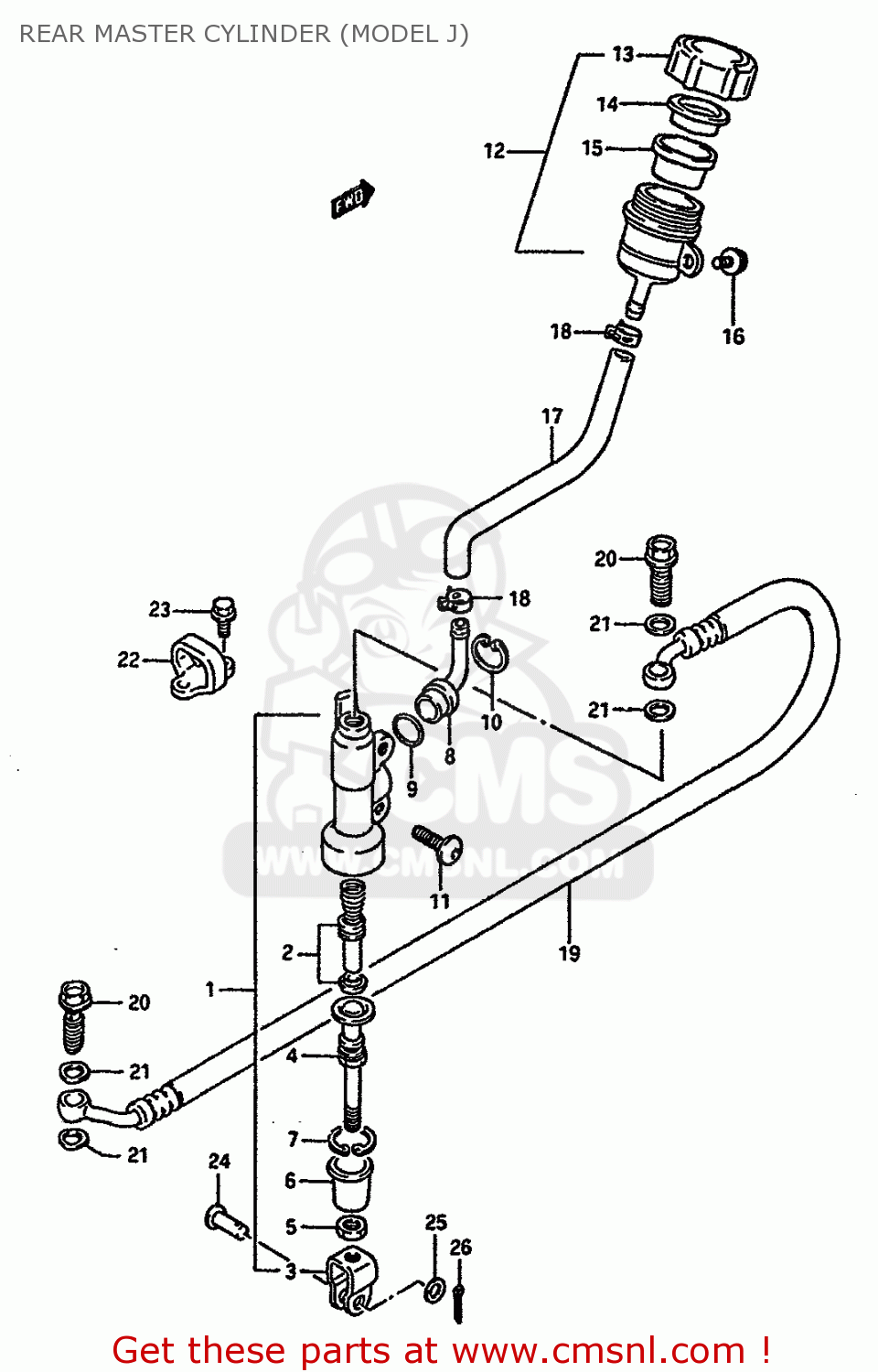REAR MASTER CYLINDER (MODEL J) RM125 1986 (G) GENERAL FRANCE AUSTRALIA (E01 E04 E24)