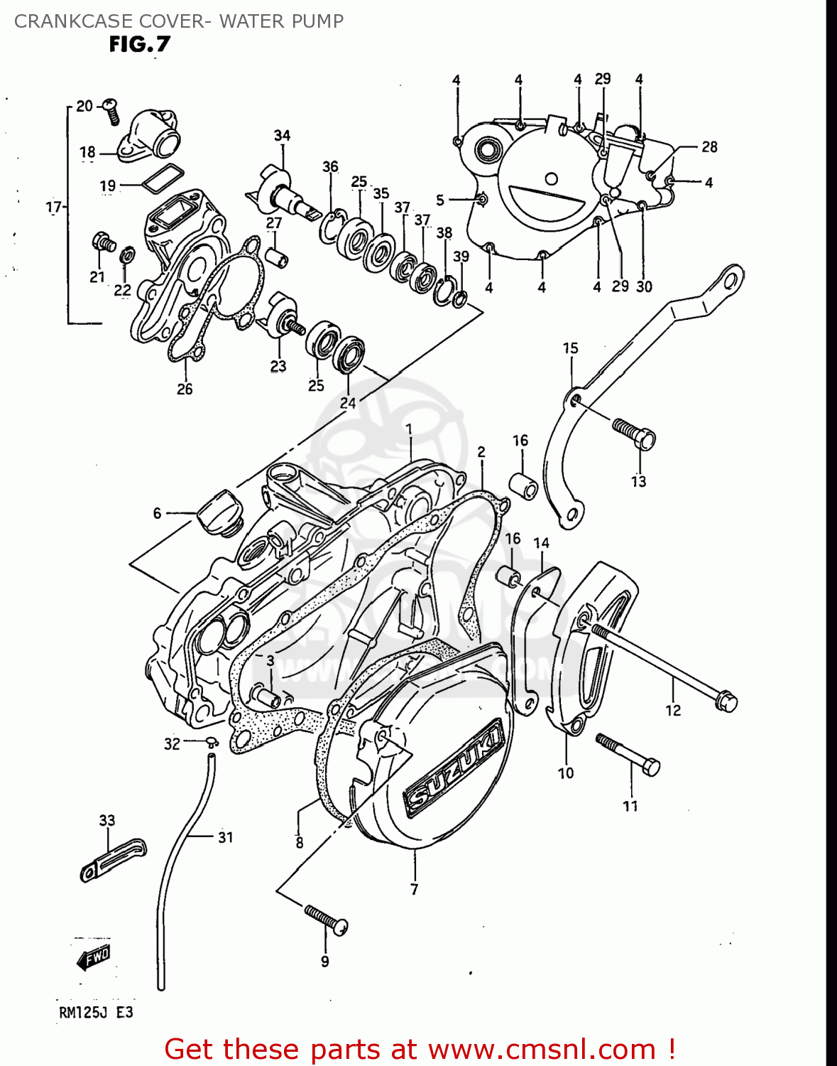 CRANKCASE COVER- WATER PUMP RM125 1986 (G) USA (E03)