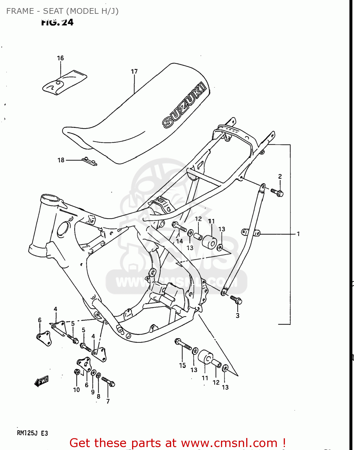 FRAME - SEAT (MODEL H/J) RM125 1986 (G) USA (E03)