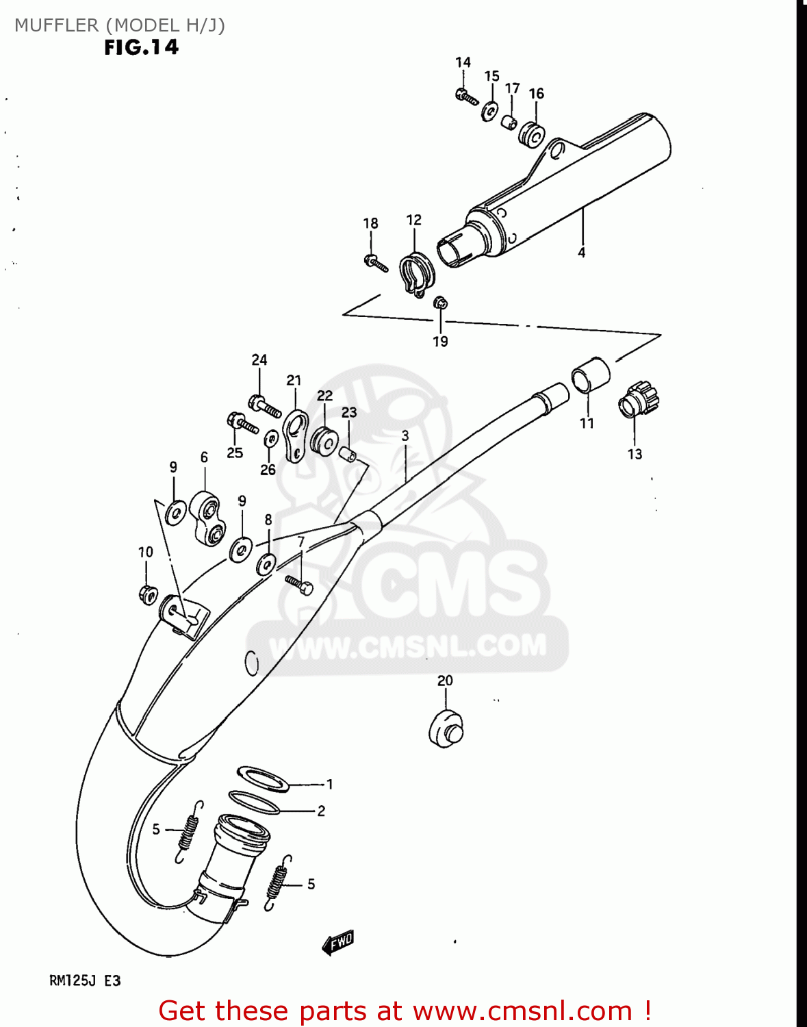 MUFFLER (MODEL H/J) RM125 1986 (G) USA (E03)