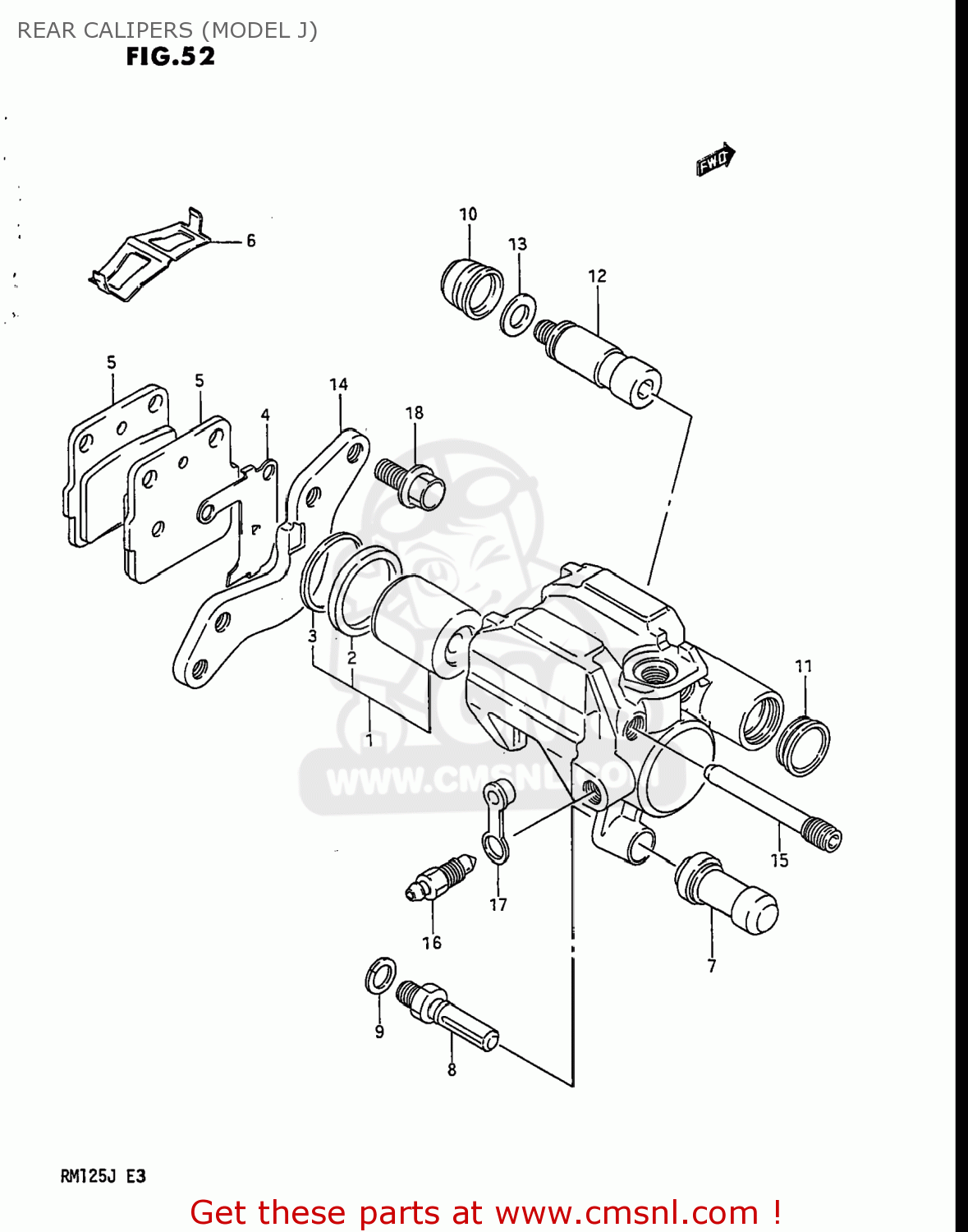 REAR CALIPERS (MODEL J) RM125 1986 (G) USA (E03)