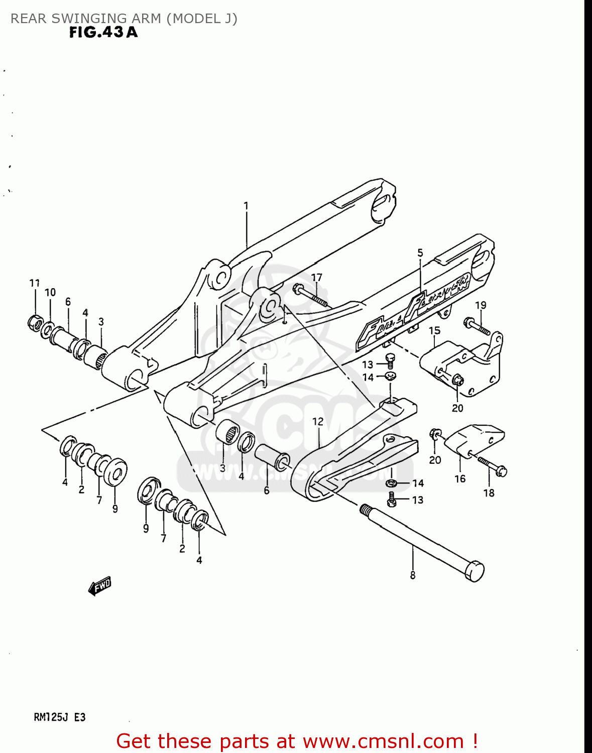 REAR SWINGING ARM (MODEL J) RM125 1986 (G) USA (E03)