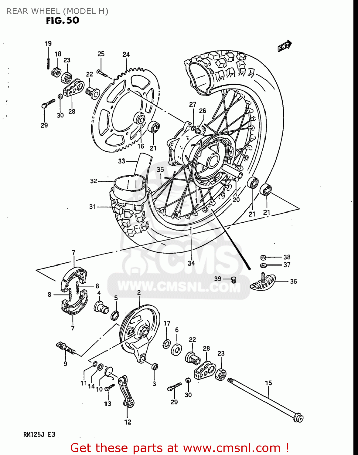 REAR WHEEL (MODEL H) RM125 1986 (G) USA (E03)