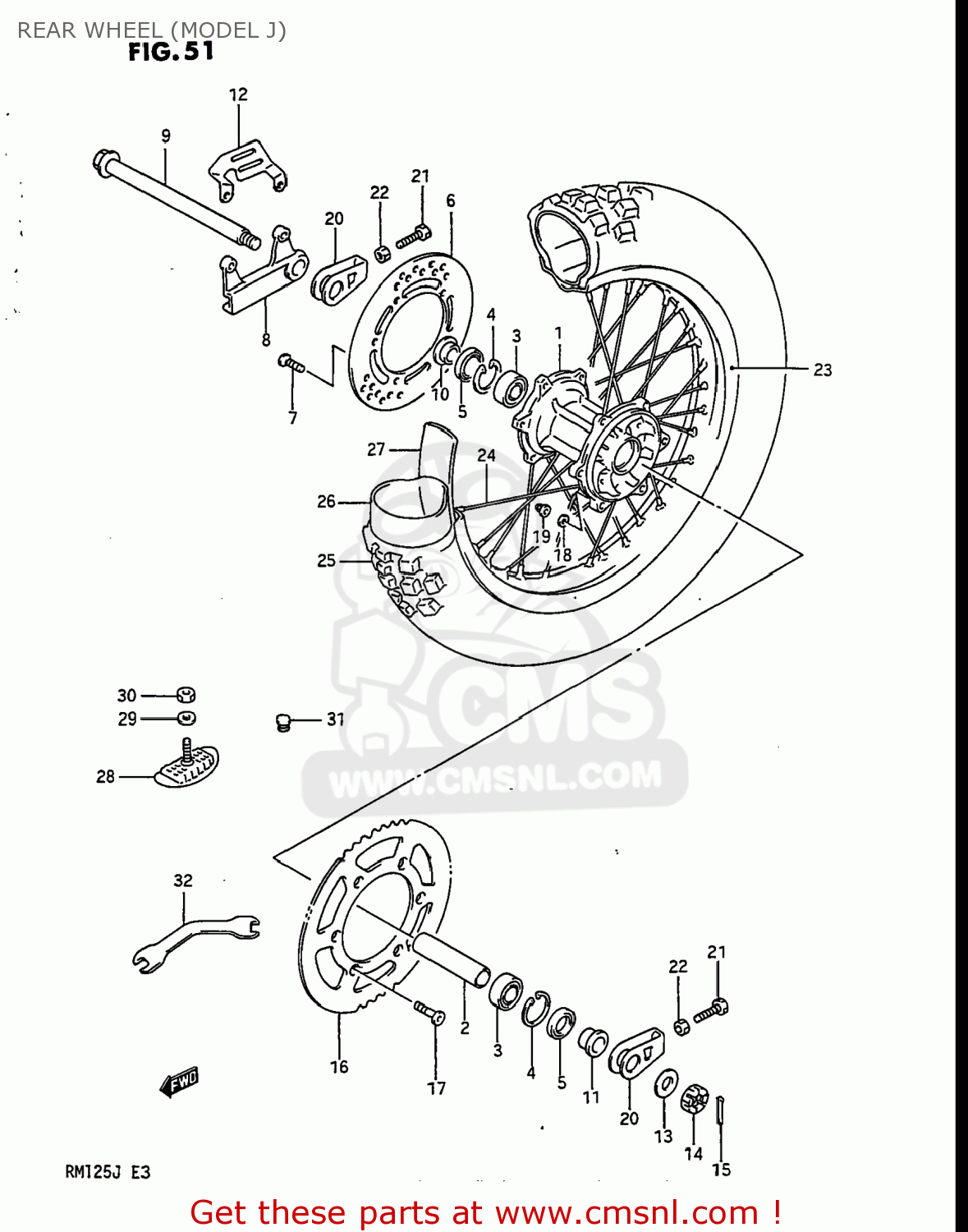 REAR WHEEL (MODEL J) RM125 1986 (G) USA (E03)