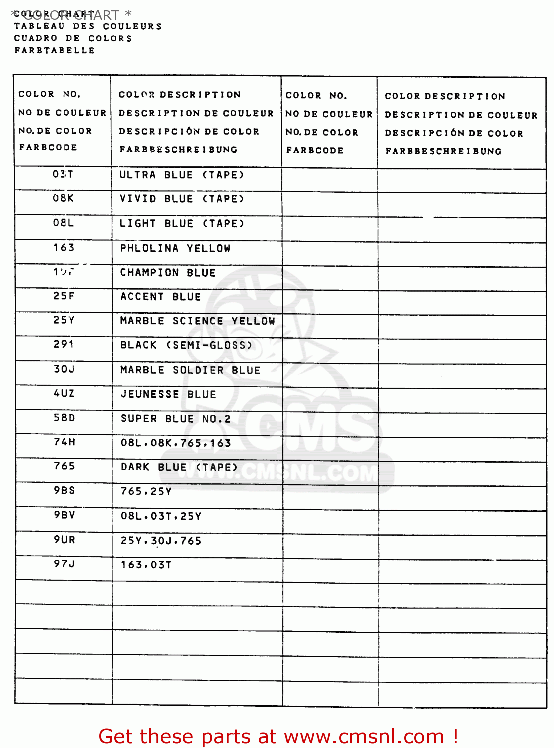 * COLOR CHART * RM125 1987 (H) (E01 E02 E04 E24)