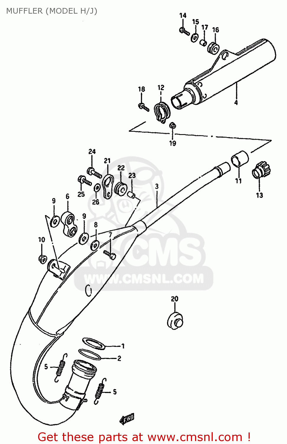MUFFLER (MODEL H/J) RM125 1987 (H) (E01 E02 E04 E24)