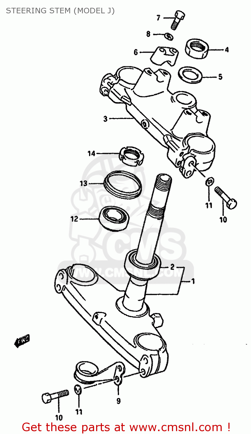 STEERING STEM (MODEL J) RM125 1987 (H) (E01 E02 E04 E24)