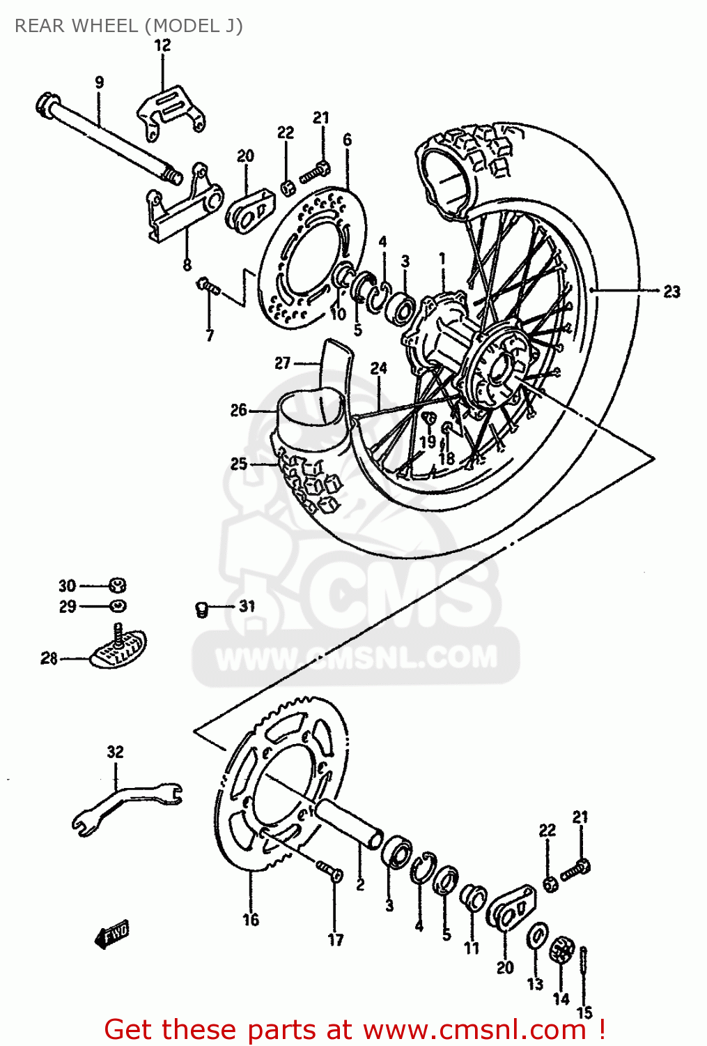 REAR WHEEL (MODEL J) RM125 1987 (H) (E01 E02 E04 E24)