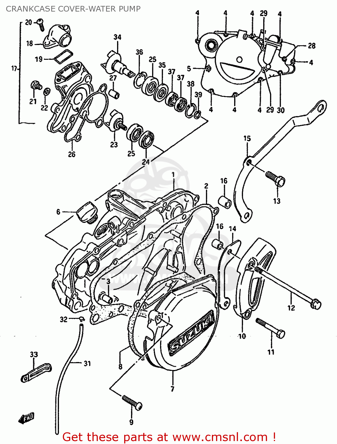 CRANKCASE COVER-WATER PUMP RM125 1987 (H) (E01 E02 E04 E24)